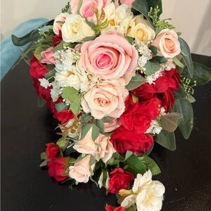 Silk Rose Bouquet in Blush, Cream & Red
